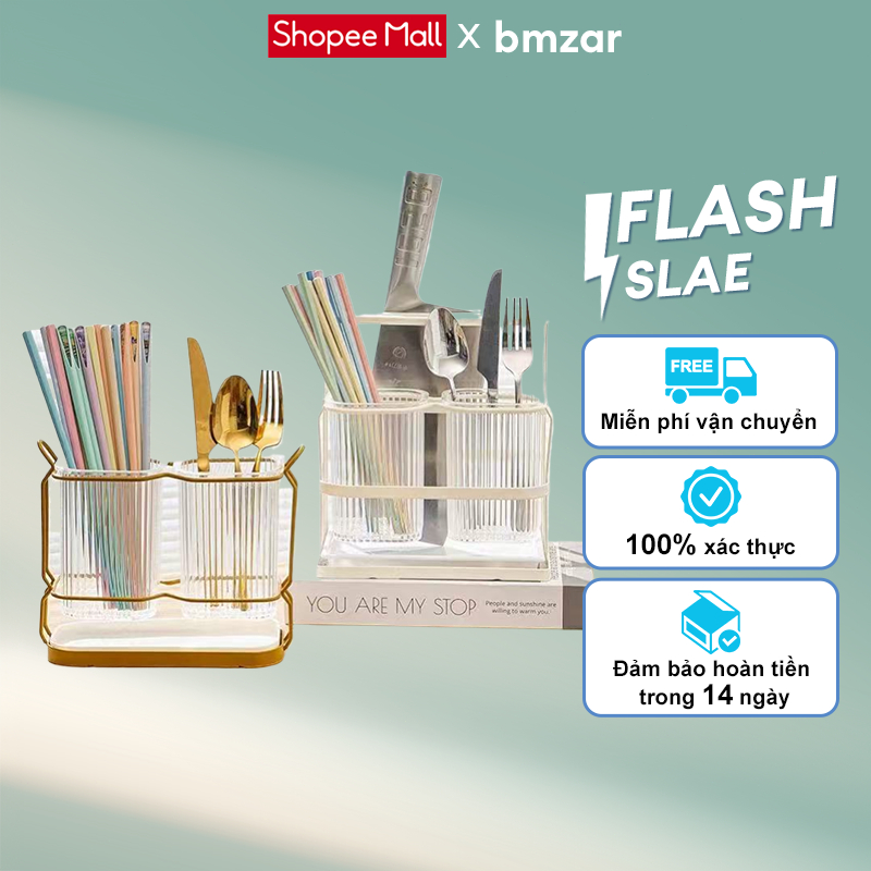  BMZAR Kệ để dao gắn tường Ống đựng đũa muỗng  Inox 304  khung kim loại có khay hứng nước phong cách Bắc Âu 