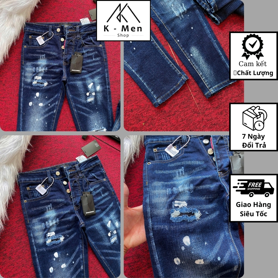 Quần bò Nam boy phố phối họa tiết vảy sơn - rách vá siêu hot , Quần jean Nam chất liệu denim siêu ne