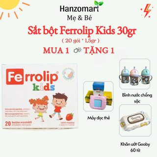  Sắt ferrolip kids sinh học Bổ Sung Sắt Dạng Liposome Vitamin Dễ Hấp Thu Không Tanh Vị Dâu Hộp 20 Gói 
