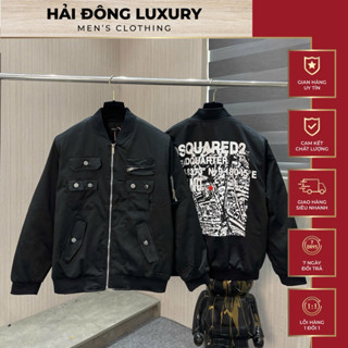  Áo Khoác Gió Bomber Trần Bông DSQ Bản Hình In Lớn Mặt Sau,Mặt Trước Thiết Kế Túi Hộp Cúc Khoá Dập Logo Hãng Nét Căng 