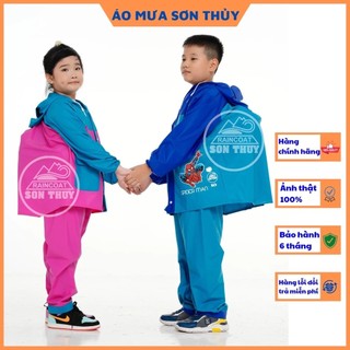 Áo mưa bộ trẻ em Sơn Thủy có Lưng che cặp sách, bộ áo mưa dễ thương bằng PVC cao cấp an toàn cho bé trai bé gái cao cấp
