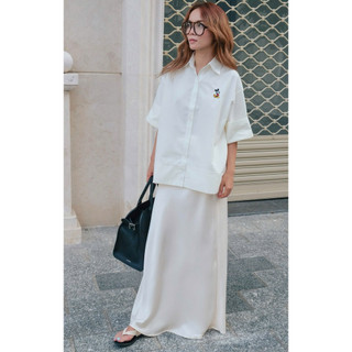 Váy lụa suông đen/kem dài SY STORE