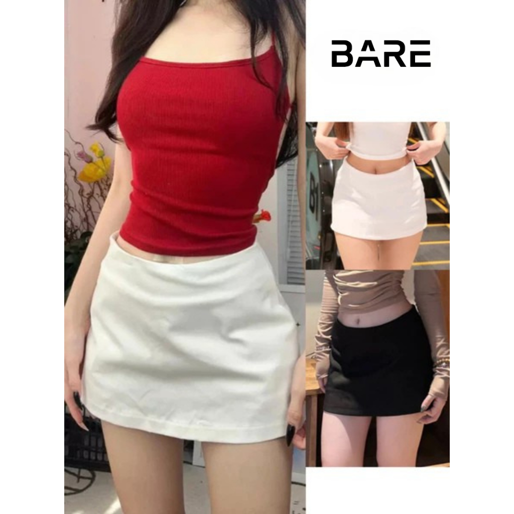 BARE_Chân Váy Trơn Chữ A KOBAN FASHION - Phong Cách Y2K Phối Trắng Đen Có Quần Bảo Hộ_CV123