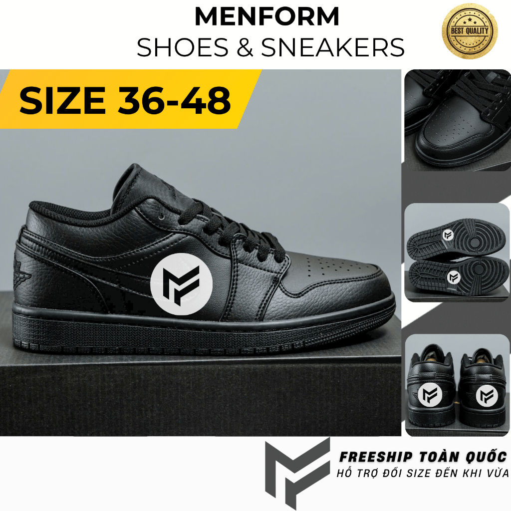 [BIGSIZE 36-48] Giày sneaker nam nữ đen full cổ thấp, giày nam big size 44 45 46 47 48