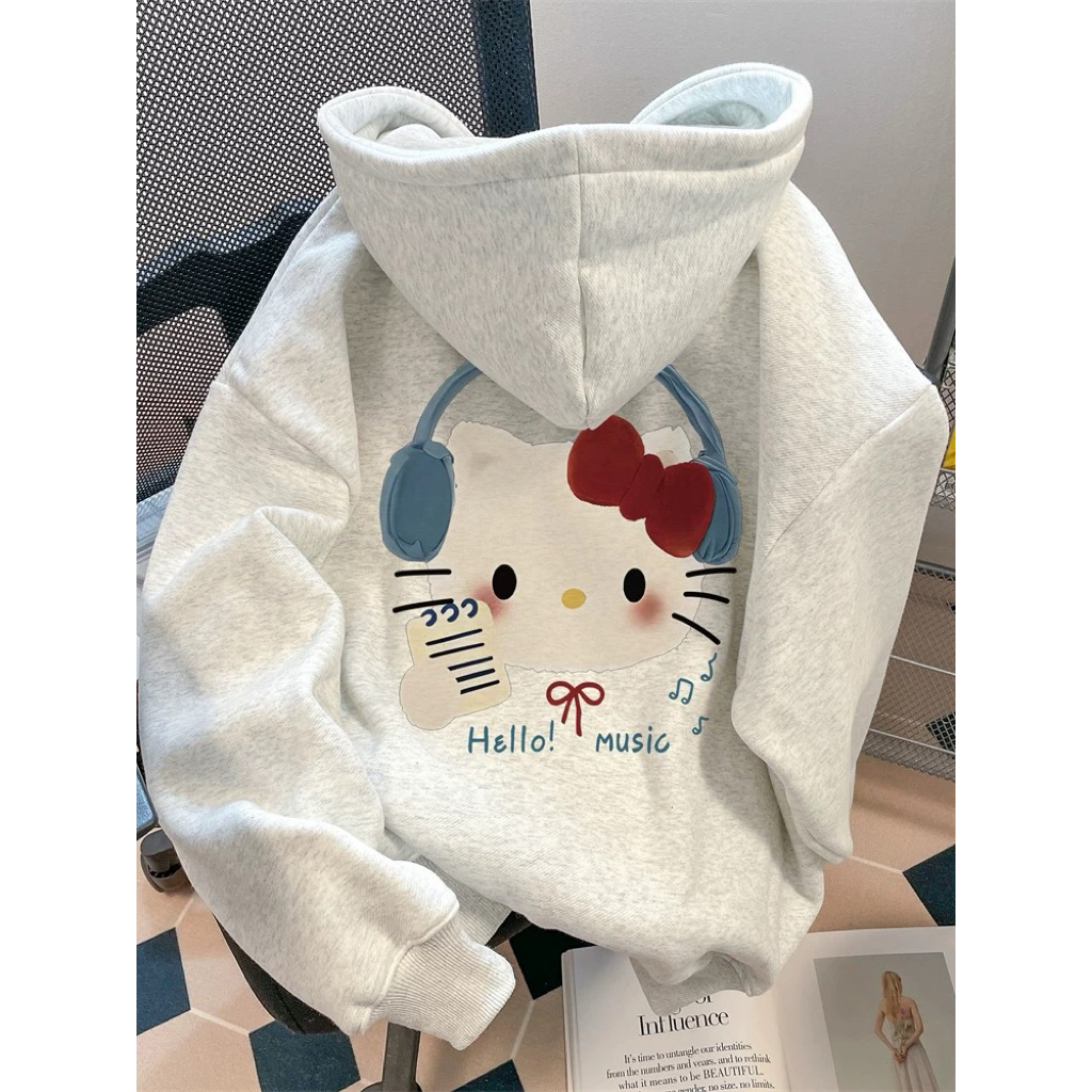 Áo Hoodie Zip Nỉ Bông From Rộng Nam Nữ In Hello Music
