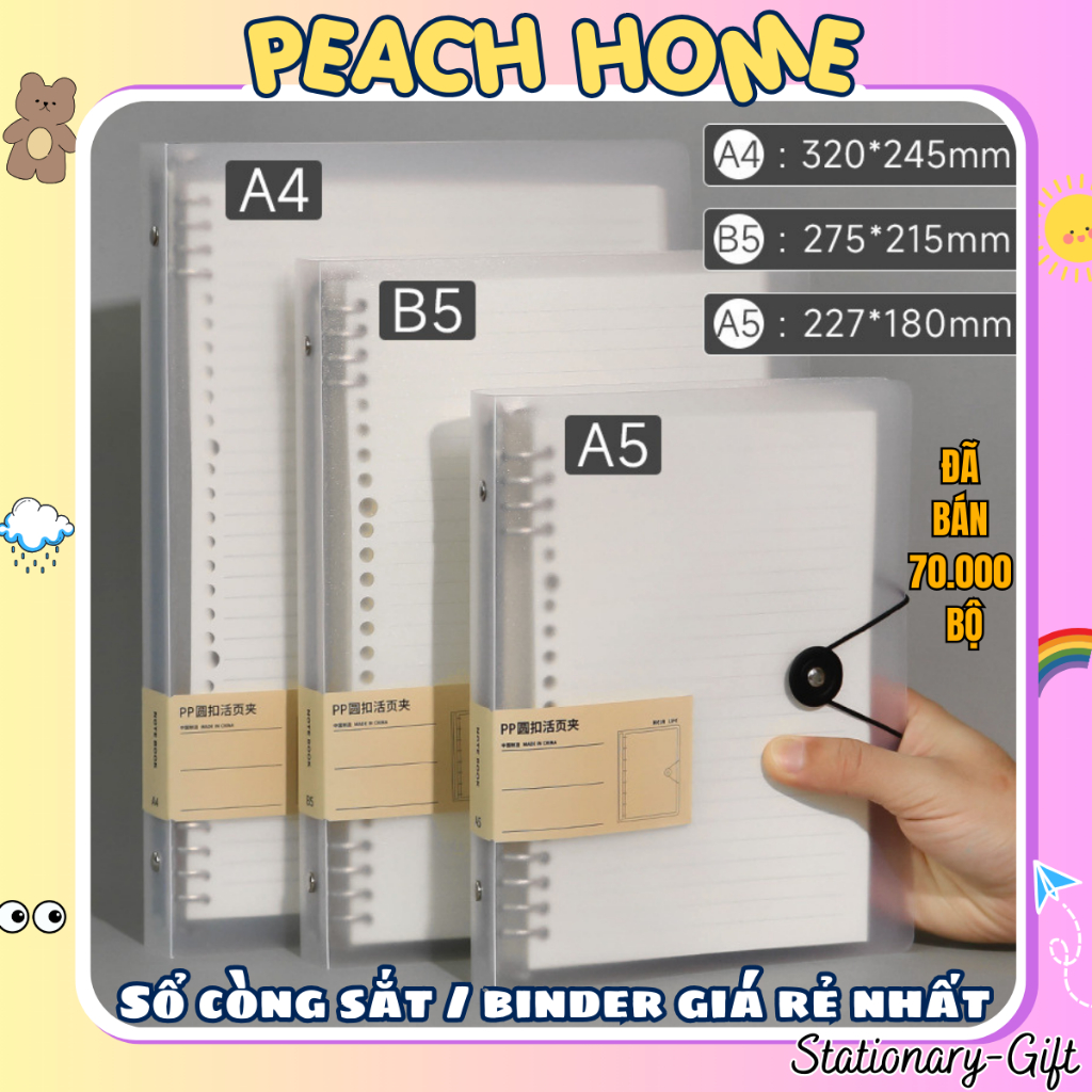  {Rẻ Nhất} Sổ Còng Sắt Binder A5 B5 A4 Refill Giấy Peach Home   Bìa Nhựa Lò Xo Chống Rỉ Thay Ruột Trong Suốt KLong 1k 