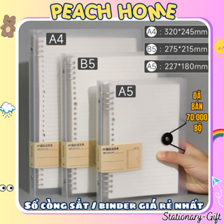  {Rẻ Nhất} Sổ Còng Sắt Binder A5 B5 A4 Refill Giấy Peach Home   Bìa Nhựa Lò Xo Chống Rỉ Thay Ruột Trong Suốt KLong 1k 