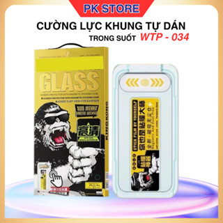 Kính Cường lực iphone khung tự dán trong suốt WTP-034 chống bụi chống vân tay cho Ip 11 12 13 14 15 16 Pro Max PKStore