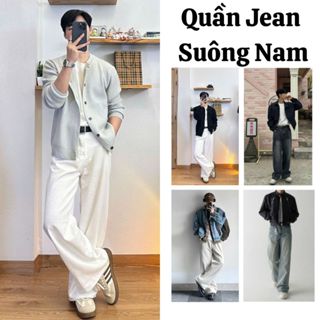 Quần JEAN Suông nam FABUMAN ống Suông rộng Cạp Cao Jean Trắng dáng suông Chất Bò Dáng dài BigSize