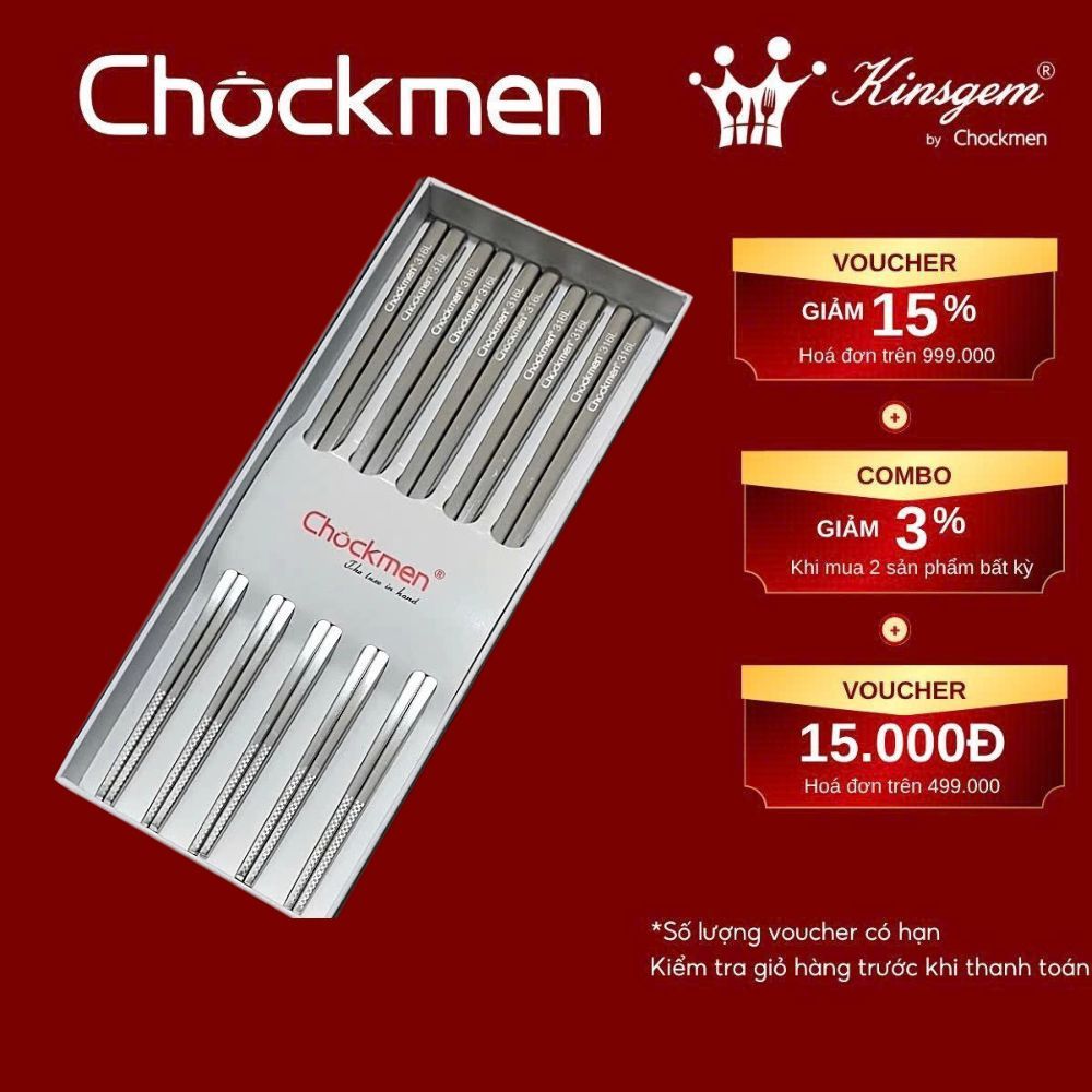   THANH LÝ  Set Đũa CHOCKMEN Inox 316 Cao Cấp Set 5 Đôi Thiết Kế Vân Chống Trơn Trượt Chống Ẩm Mốc An Toàn Sức Khỏe 