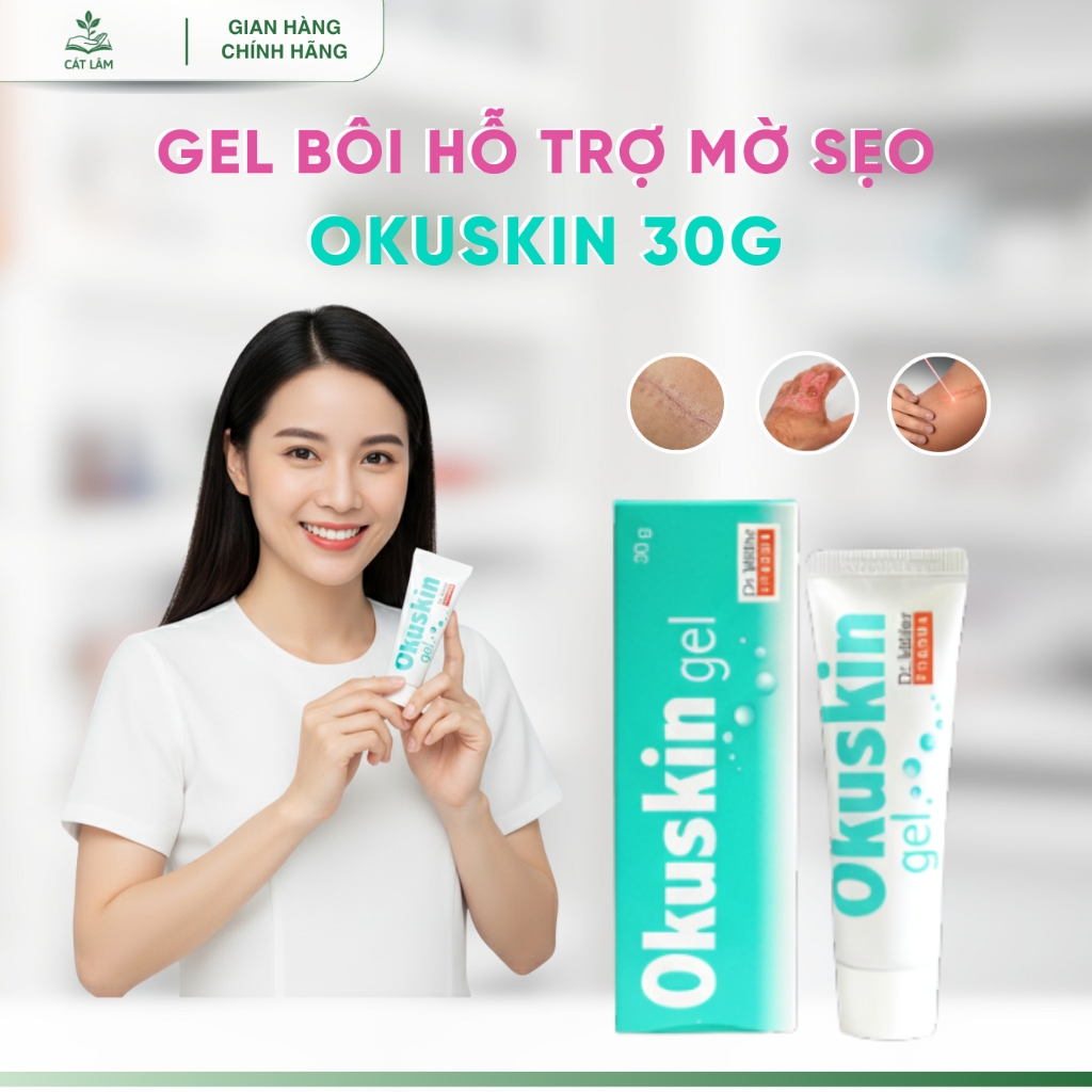 Gel Okuskin bôi hỗ trợ mờ sẹo và vết th**ng hở, vết bỏng, sẹo phẫu thuật, sẹo lồi 10g & 30g
