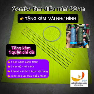  combo lên diều mini 80cm bằng ngọn cần  tặng kèm  vải - kèm 1 quận chỉ bò   chỉ bò 1000m + vải màu ngẫu nhiên  