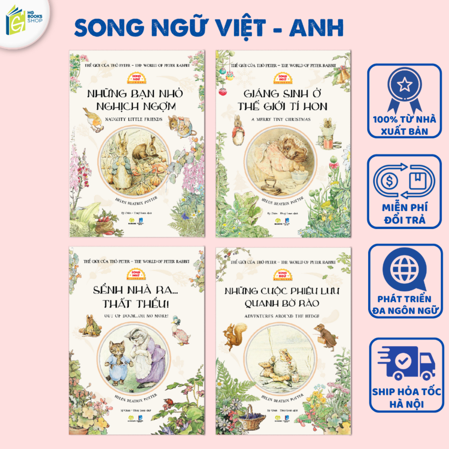 Bộ 4 cuốn sách kinh điển: Thế giới của Thỏ Peter-The World Of Peter Rabbit song ngữ Việt-Anh kèm fil