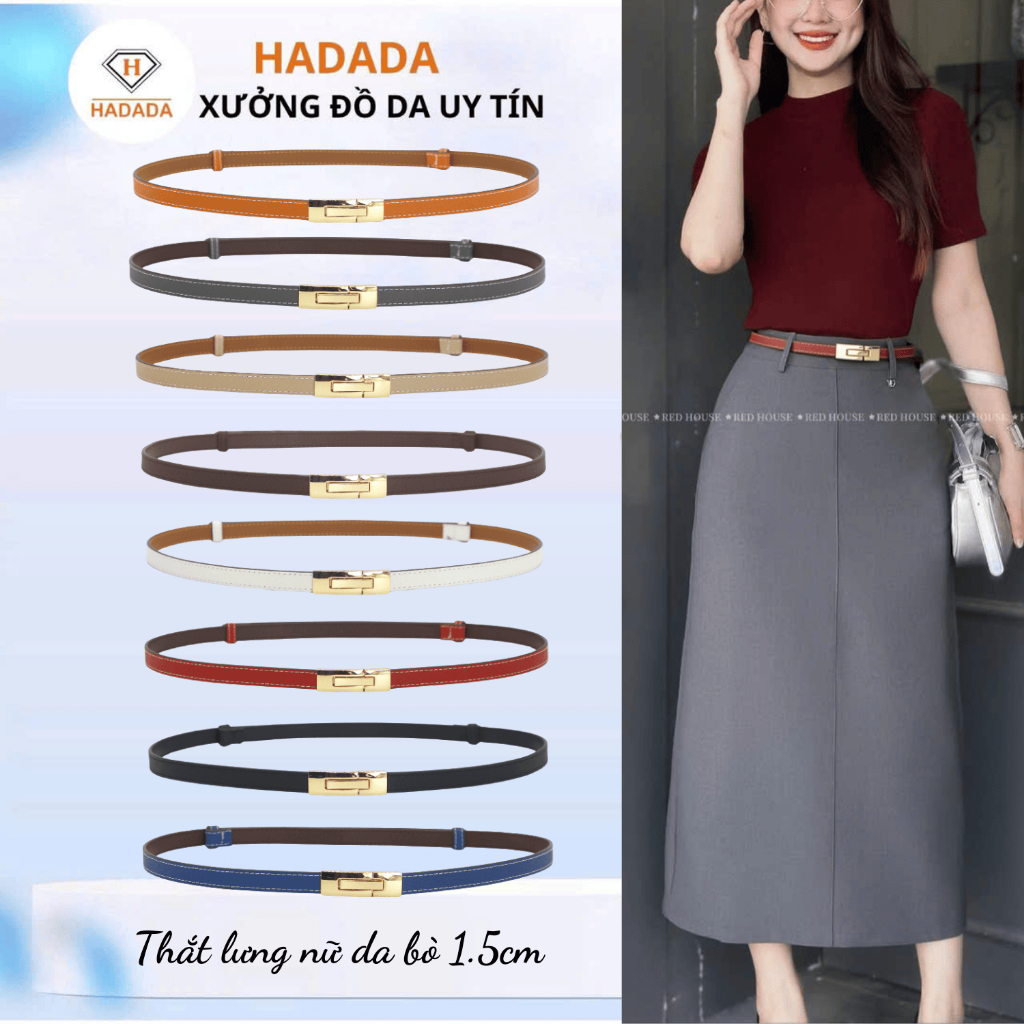 Thắt lưng nữ, đai váy da bò thật bản nhỏ 1.5cm HADADA nhiều màu trẻ trung, thanh lịch DV700