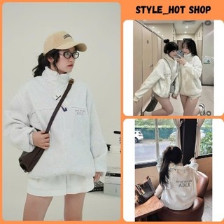 Áo Khoác Nỉ Nam Nữ ADLE Kéo Khóa Màu Xám. Áo Khoác Cổ Trụ Chữ Thêu Chất Nỉ Bông Dày Dặn Ấm Áp