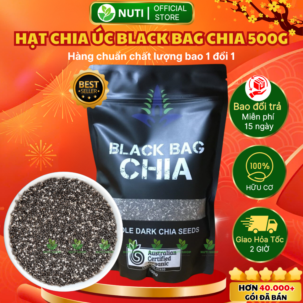 [TÚI ĐỦ KÝ 500G] Hạt Chia Úc Organic Chia Seeds Túi Đen BLACK BAG Thực Dưỡng Eat Clean-Nutrion Seeds