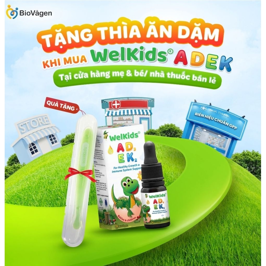 WelKids ADEK tinh khiết bổ sung vitamin D3, K2 và A,E tan trong dầu olive hữu cơ tăng chiều cao cho bé dung tích 10ml