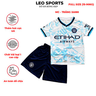 Bộ đá bóng trẻ em, người lớn CLB MC Trắng Xanh đồ đá banh vải thun lạnh cao cấp thoáng mát