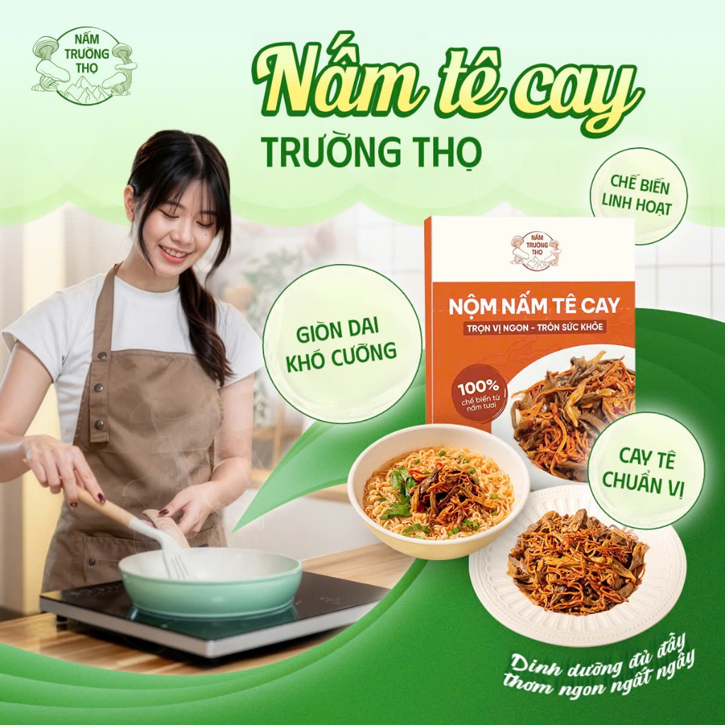 Nộm nấm tê cay NẤM TRƯỜNG THỌ tươi ngon giòn dai dùng ăn liền xào nấu đa dạng món ăn gói 200g