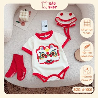  Set body hình Lân kèm nón và tất cho bé trai bé gái 4-10kg body cho bé mặc Trung Thu Tết vải cotton mềm mại. Dâu Shop 