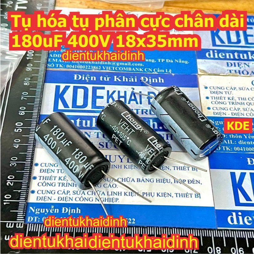 2 cái Tụ hóa tụ điện phân cực chân dài 150uF / 180uF 400V 18x35mm kde7018