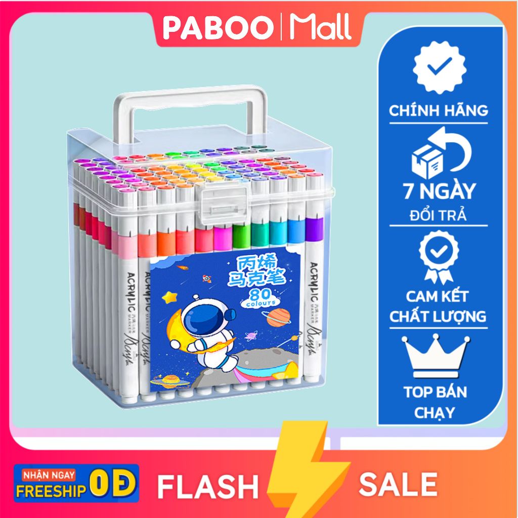  Bút màu acrylic PABOO màu sắc tươi sáng đa dạng cao cấp vẽ lên mọi bề mặt cho bé thỏa sức sáng tạo hộp đựng nhựa 
