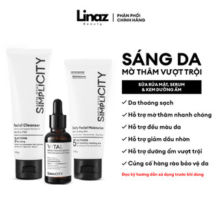 Combo mờ thâm sáng da tiêu chuẩn cho nam Men Stay Simplicity Brightening Trio: Sữa rửa mặt, Serum Vital, Kem dưỡng ẩm