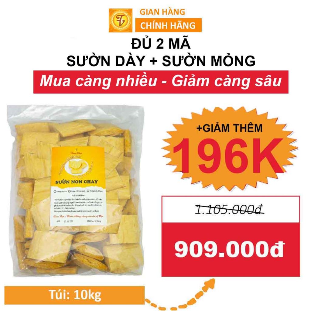 Sườn non chay 10kg, sường non chay, đồ chay khô sườn chay, sườn non, chay Tâm Việt