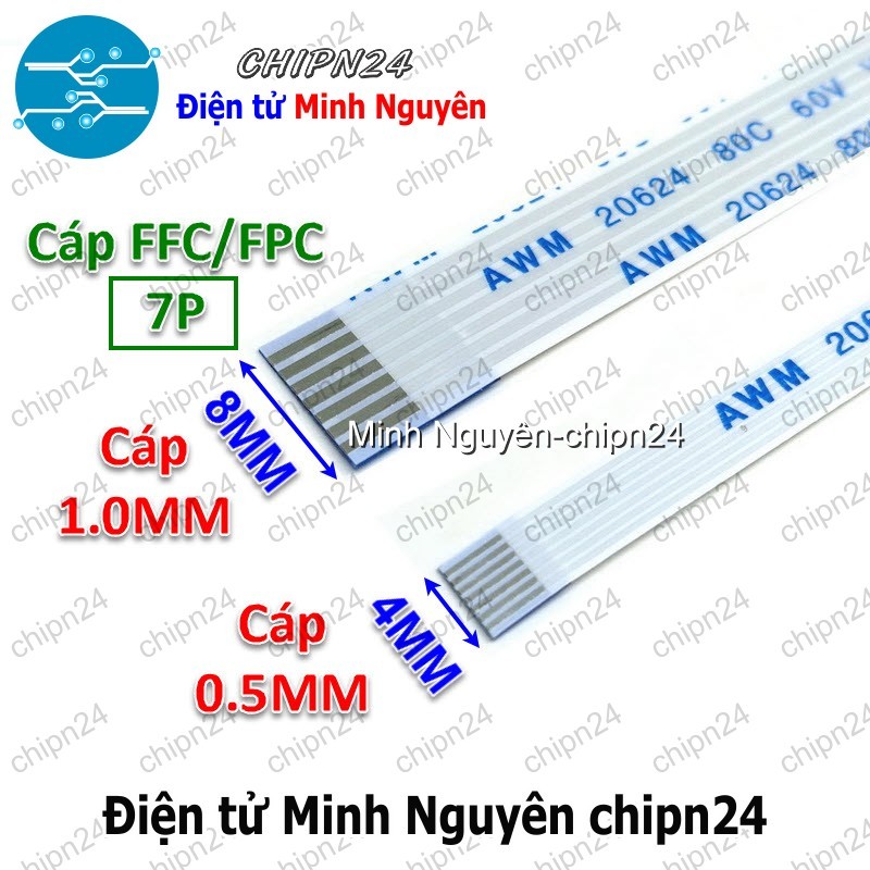 [1 sợi] Cáp FFC 7P (0.5MM/1.0MM 6/10/15/20/25/30/40CM Cùng chiều/Ngược chiều) (Cáp AWM 20624 80C 60V
