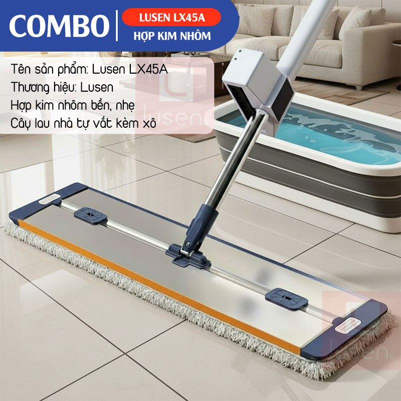 Bộ cây lau nhà cỡ lớn tự vắt thông minh Lusen LX45A, chổi lau nhà 360 độ lau nhà tách nước bẩn
