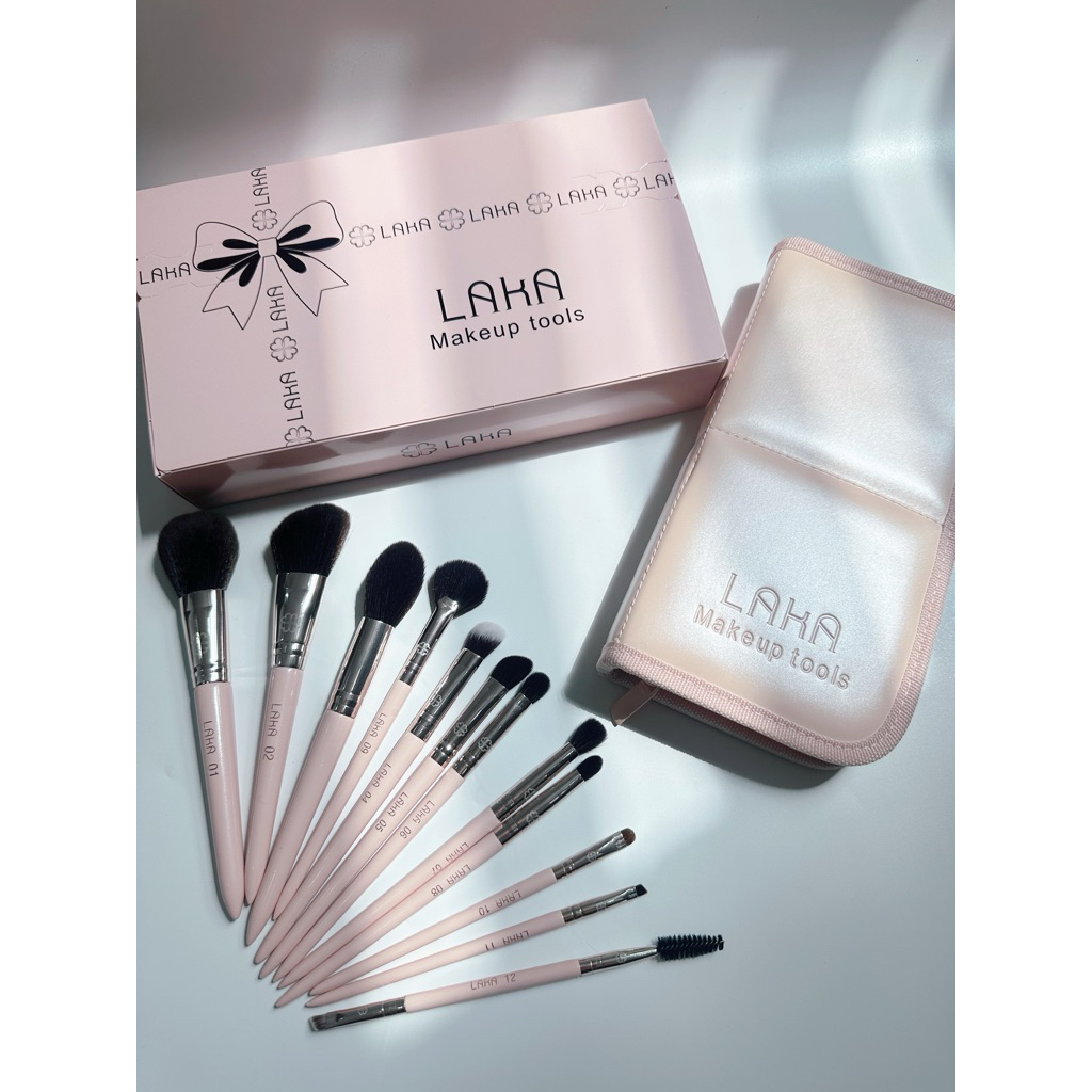[Laka] Bộ cọ cá nhân Laka 12 cây kèm ví da xinh xỉu, thêm hộp giấy