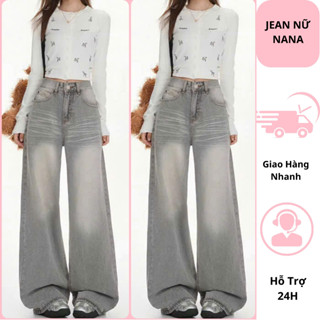  Quần jeans nữ ống suông màu khói xám nhạt quần bò nữ ống rộng chất vải mềm mại mặc đi học đi chơi thoải mái 