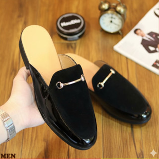  Giày Sục nam da bóng lót vàng đẹp Sục nam kết hơp da lộn Dép sục nam giá rẻ khuyên vàng bắt mắt 