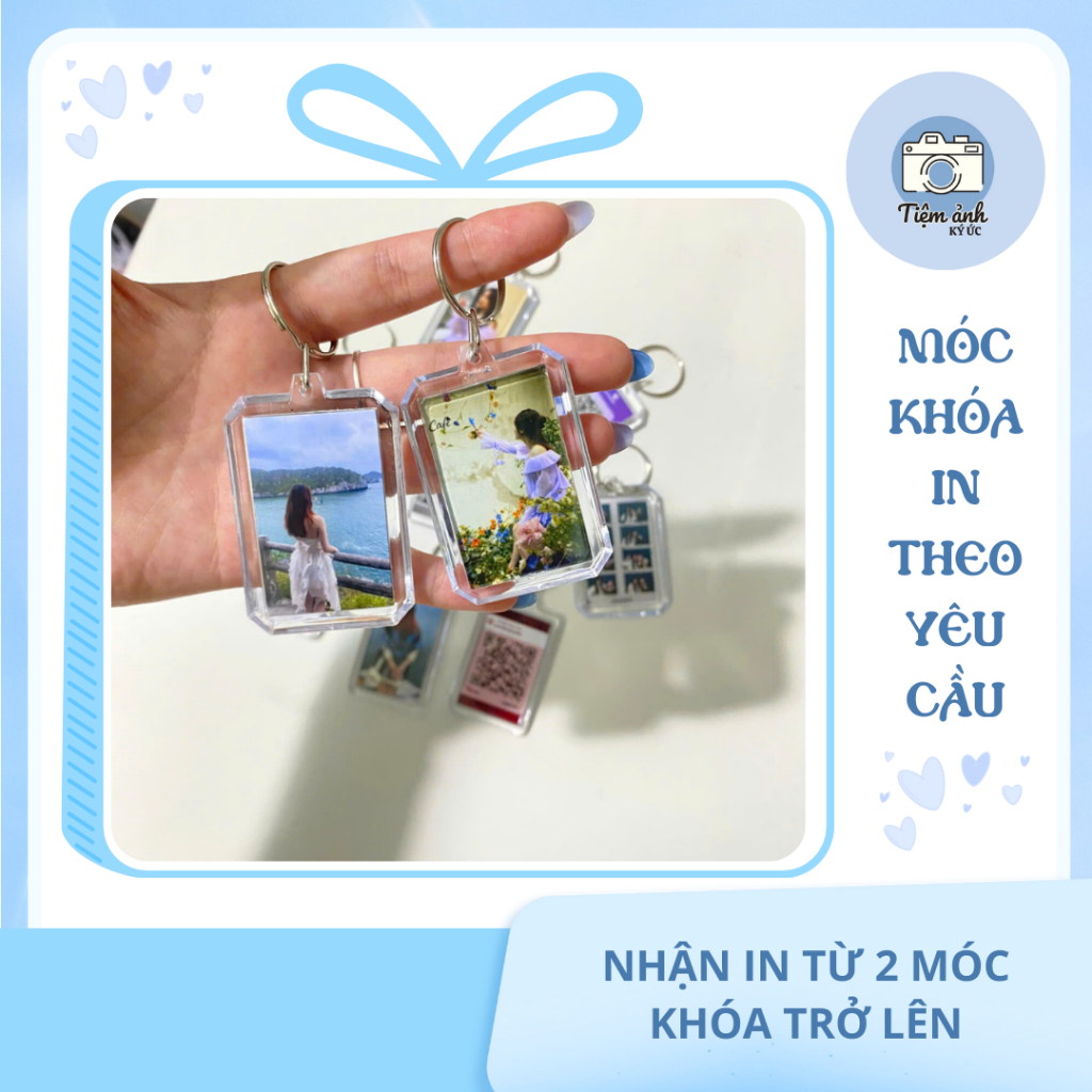 Móc khóa in ảnh theo yêu cầu, móc khóa mica in 2 mặt theo yêu cầu làm quà tặng gia đình, người thân