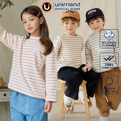 Áo thun dài tay cổ áo 3 phân vải nỉ cào bông dày ấm áp cho bé trai và bé gái Unifriend Hàn Quốc U900G, Size 1-12 tuổi