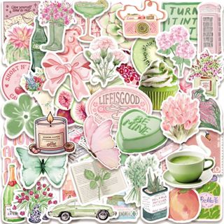  Set 10 20 50 cái sticker chống nước ĐỒ VẬT XANH HỒNG NỮ TÍNH HOA CỎ DỄ THƯƠNG VINTAGE dán mũ bảo hiểm vali laptop đàn 