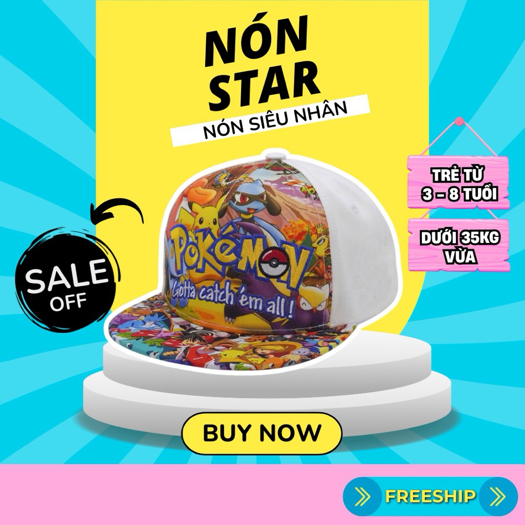 Nón Trẻ Em Pokémon Pikachu – Nón Snapback Bé Trai Bé Gái Thời Trang Hoạt Hình Chống Nắng
