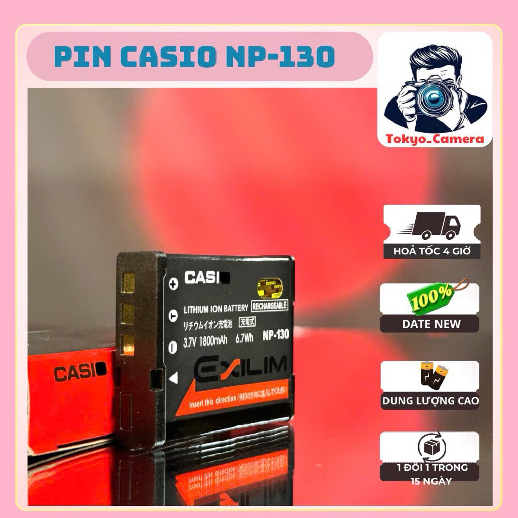 Pin Casio NP-130 dùng cho các dòng Dòng EX-ZR: EX-ZR100, EX-ZR200, EX-ZR300, EX-ZR400, EX-ZR500, EX-