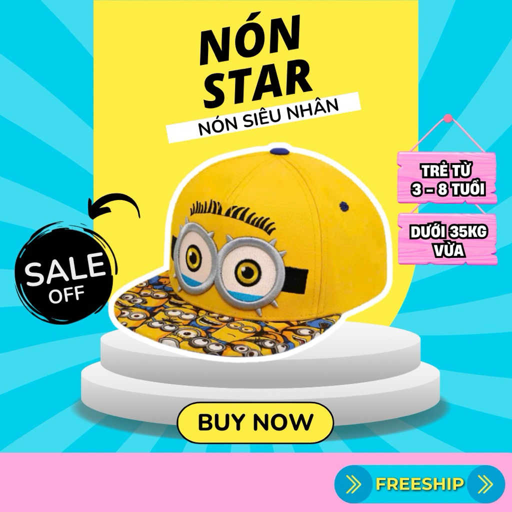 Mũ Trẻ Em Hoạt Hình Minions – Nón Snapback Trẻ Em Dễ Thương Cho Bé 3–9 Tuổi, Thời Trang Cá Tính