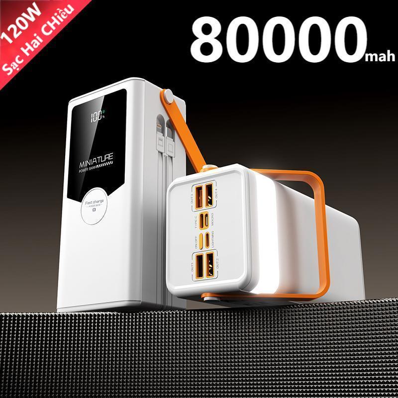 (Tặng Cáp Sạc Nhanh)Bộ Sạc 50000mAh 80000mAh sạc nhanh pin 120W dung lượng lớn có sẵn nhiều dây sạc