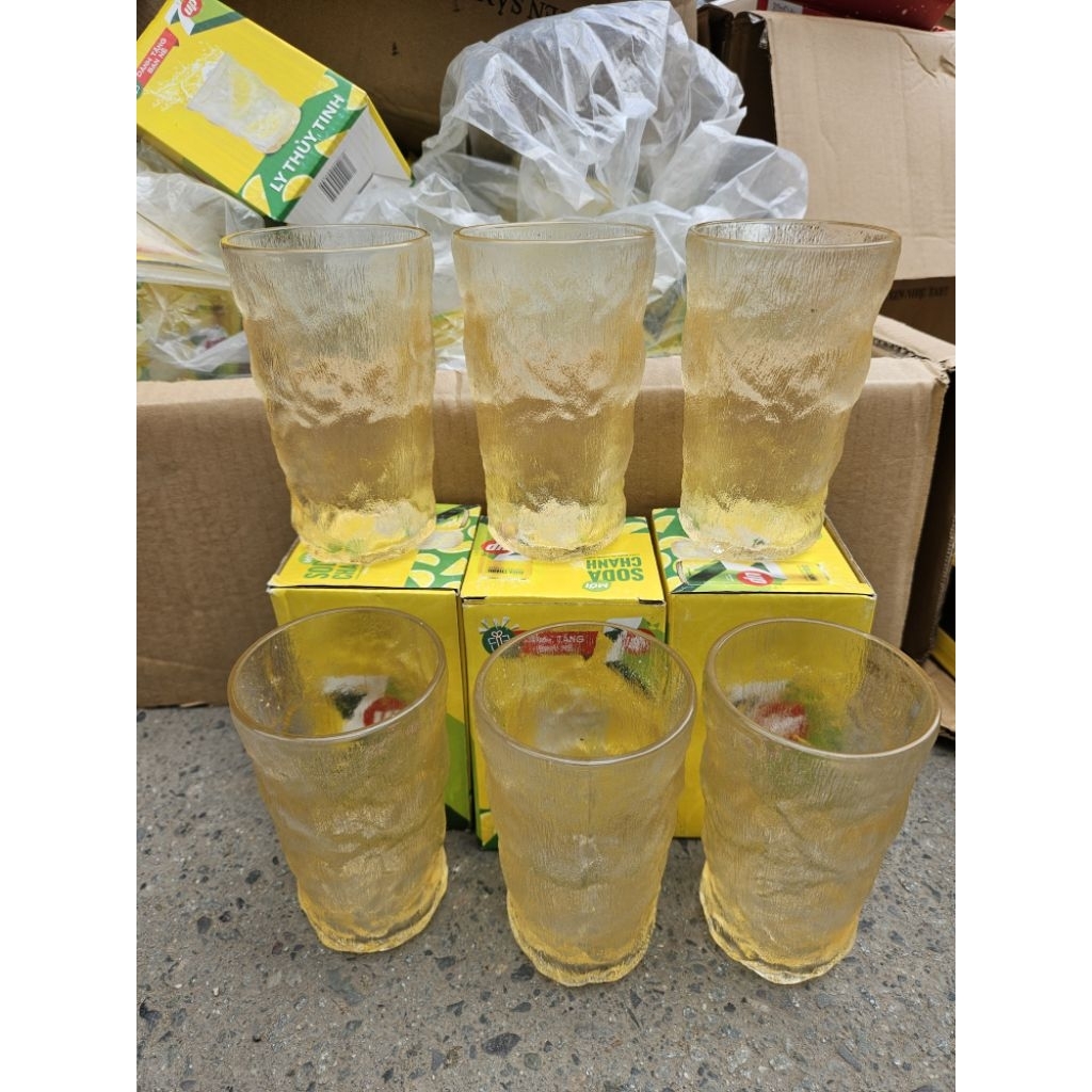 Sét 6 Ly Thủy Tinh Cao Cấp 7UP Soda Chanh Đa Năng Tiện Dụng Đựng Nước Uống, Làm Nến Thơm 380ML Kiểu 