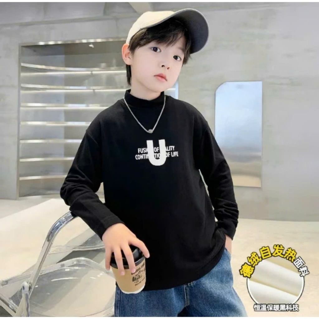 Áo giữ nhiệt bé trai từ 17–45kg (phù hợp cho bé từ 4–15 tuổi), thiết kế mẫu cổ chữ U năng động, cá t