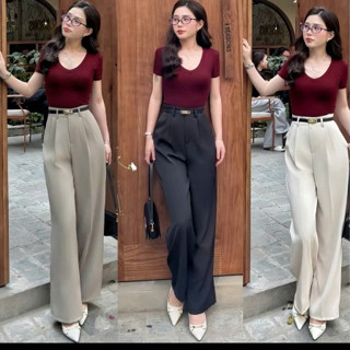 Quần ống suông nữ big size lưng cao dáng dài 102cm ôm eo khóa ẩn chất liệu đẹp-tặng đai-q31