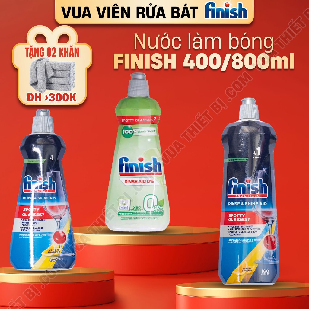 Nước làm bóng FINISH 400ml 800ml Eco 0% hương chanh không hương Chai Dầu bóng máy rửa bát chén nhập khẩu chính hãng