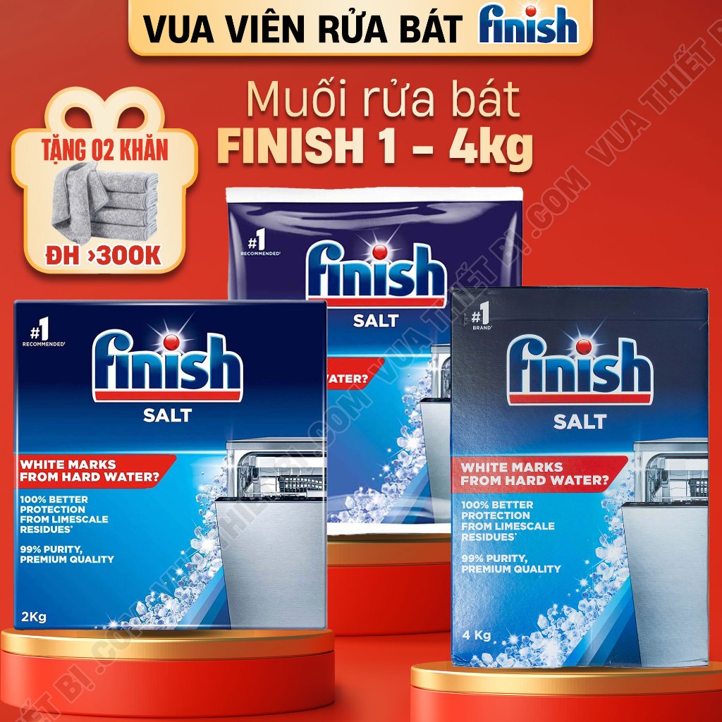Muối rửa bát FINISH Salt 1kg 1.2kg 1.5kg 2kg 4kg Hộp túi muối làm mềm nước cho máy rửa bát nhập khẩu chính hãng