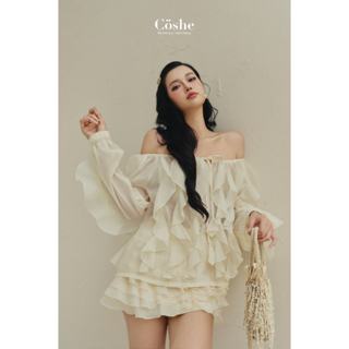  Coshe áo trễ vai dáng suông chất tơ oganza cao cấp WINK TOP thiết kế xếp tầng bèo nhún bồng bềnh nữ tính 