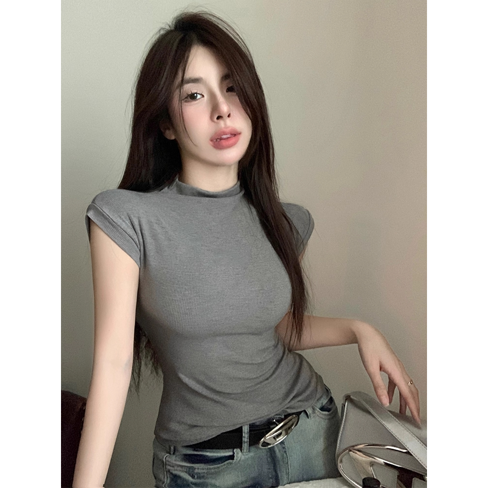 Áo cổ 3 phân cộc tay chất thun tăm áo dệt kim ngắn tay  co dãn mềm mịn AT80 | BigBuy360 - bigbuy360.vn