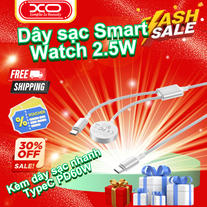 Dây Sạc Nhanh Smart Watch XO Việt Nam CX030 – Sạc Từ Tính, Sạc Không Dây 2.5W, Tương Thích Series 1-