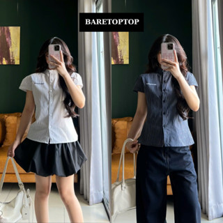 BARETOPTOP_Áo Sơ Mi Linen Logo Thêu, Áo Kiểu Cổ Tàu Form Corset Buộc Dây Sau Lưng_A657