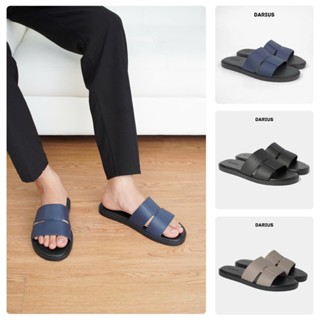 Dép da nam quai ngang cao cấp Darius màu đen fullbox, dép nam đẹp thời trang đế cao sụ bền bỉ chống nước chống hôi chân
